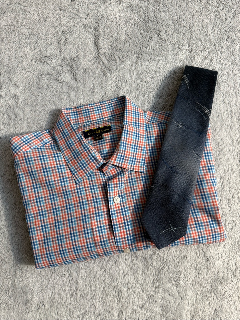 Club Room Orange & Blue Check Dress Shirt
